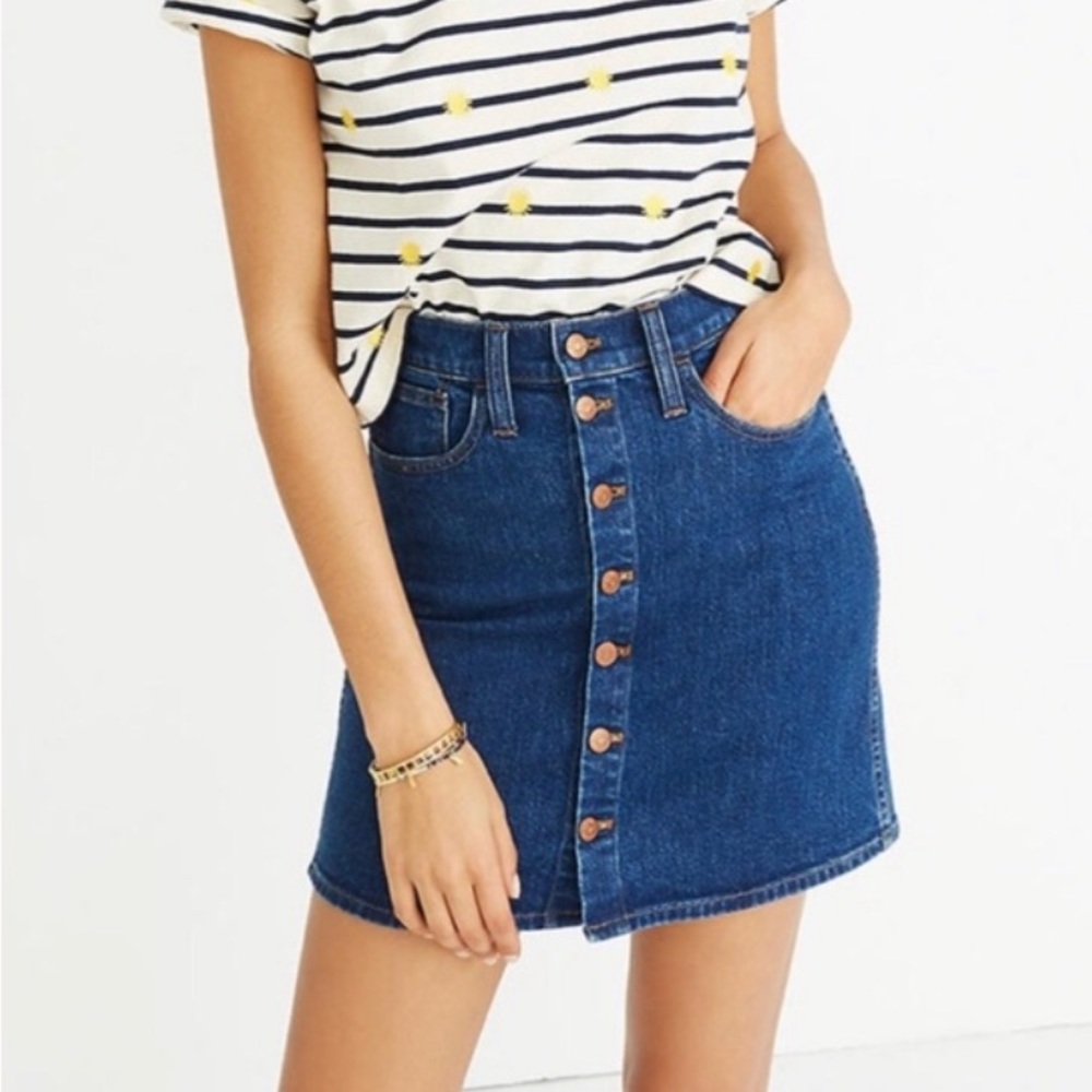 Madewell button front denim midi skirt